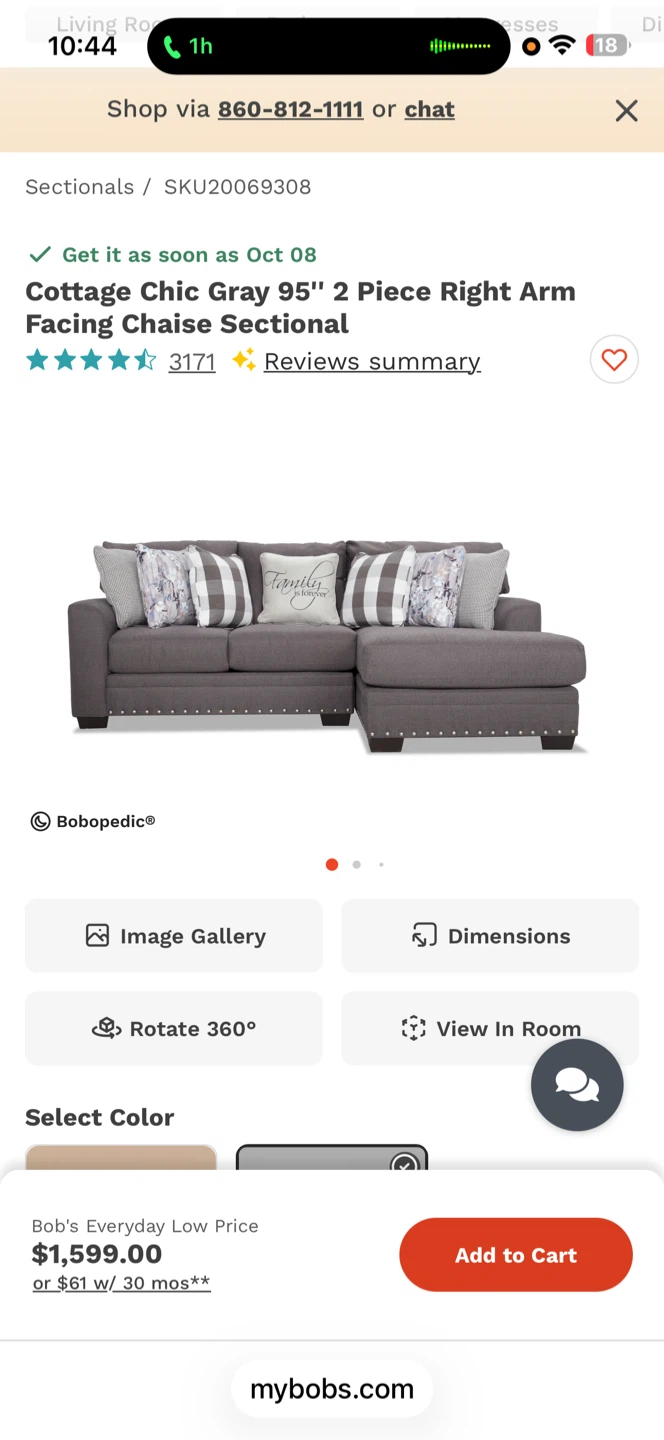 Bob's Cottage Chic 95" Gray Chaise Sectional