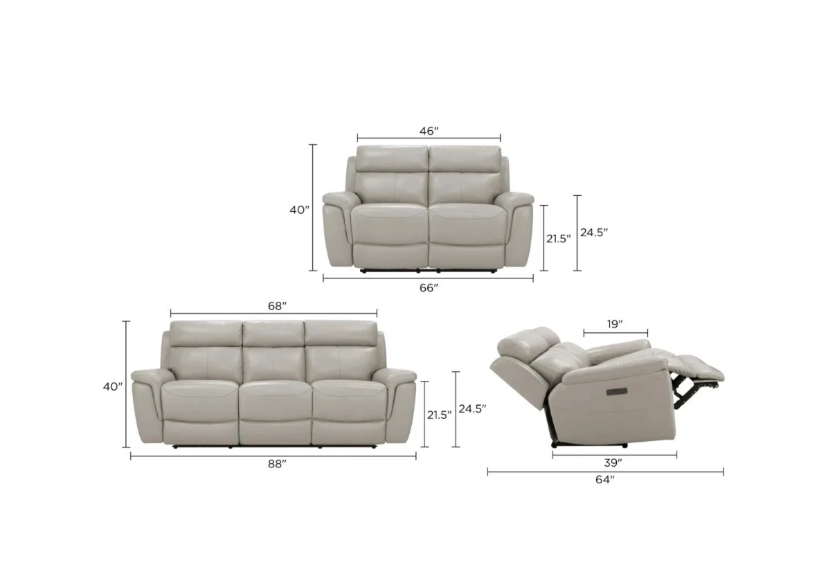 Gray Leather Power Reclining Sofa