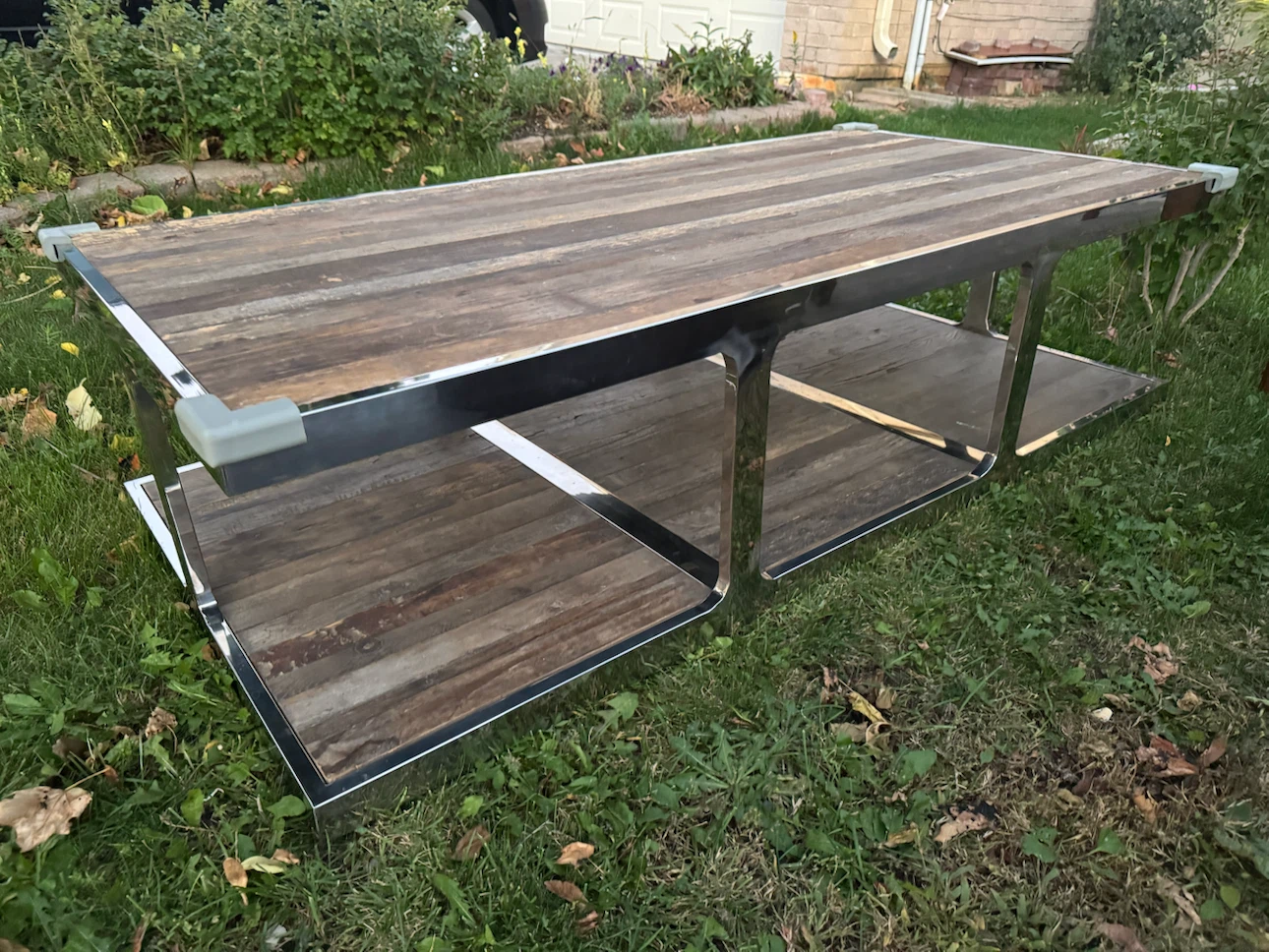 Industrial Style Chrome and Reclaimed Wood Coffee Table