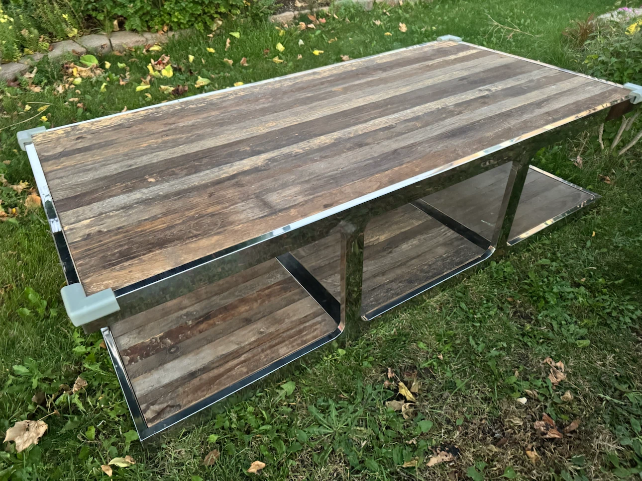 Industrial Style Chrome and Reclaimed Wood Coffee Table - photo 2