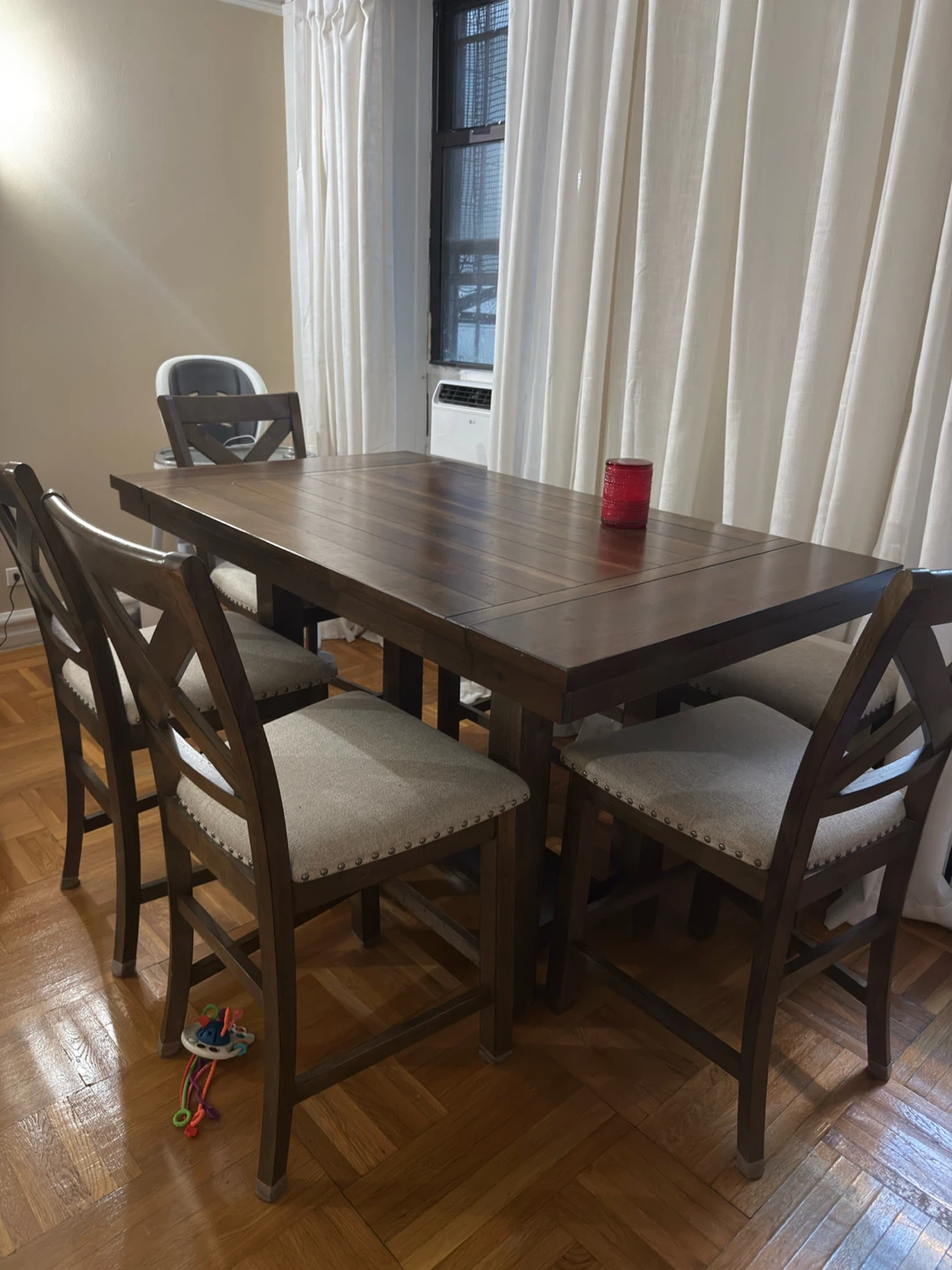 Dark Wood Dining Table and 4 Chairs and bench.