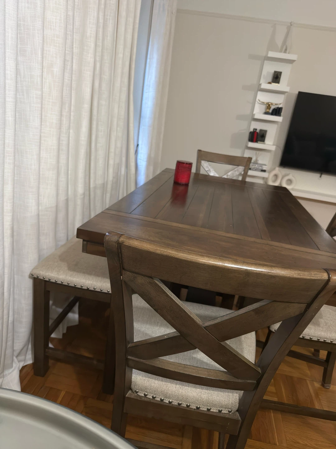 Dark Wood Dining Table and 4 Chairs and bench. - photo 3