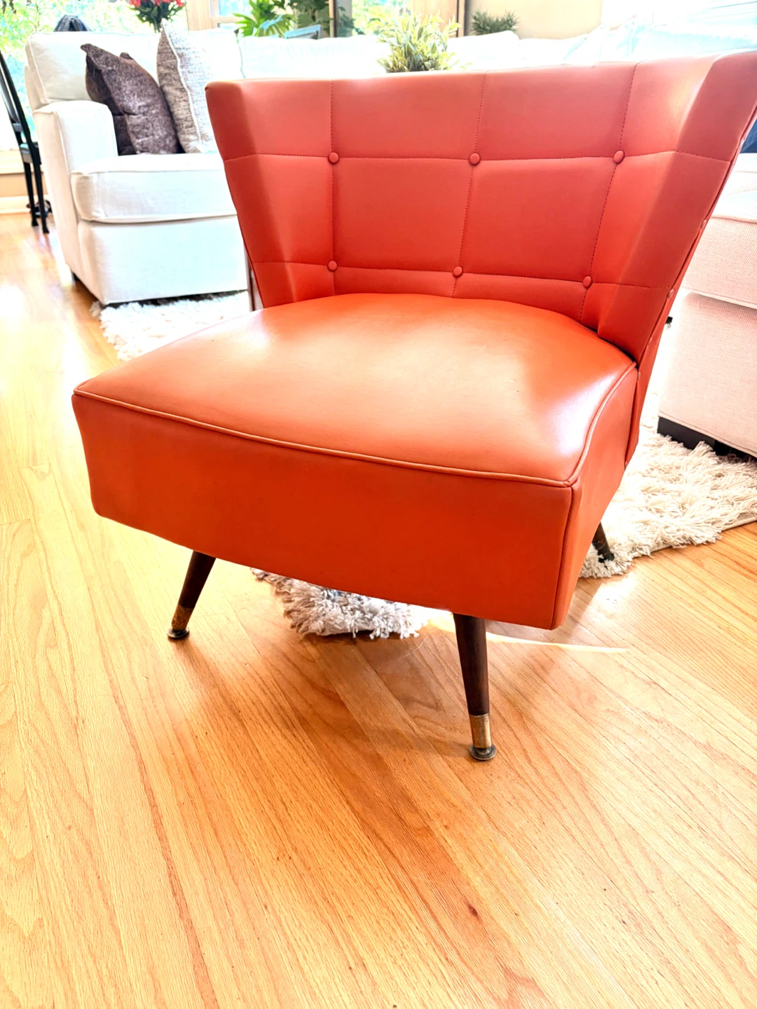 Mid-Century Modern Orange Vinyl Swivel Barrel Chair (1960s) - photo 2