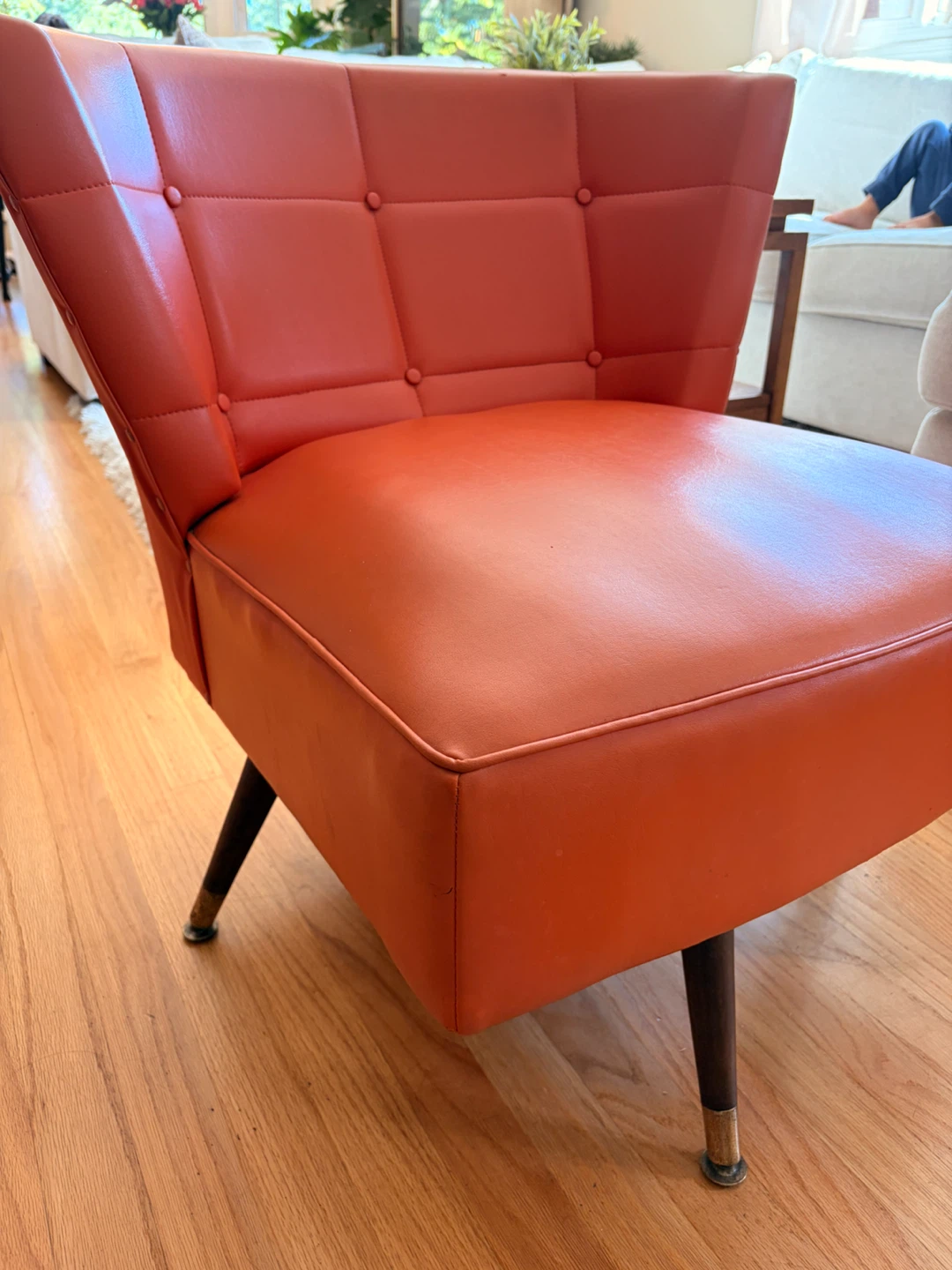 Mid-Century Modern Orange Vinyl Swivel Barrel Chair (1960s) - photo 3