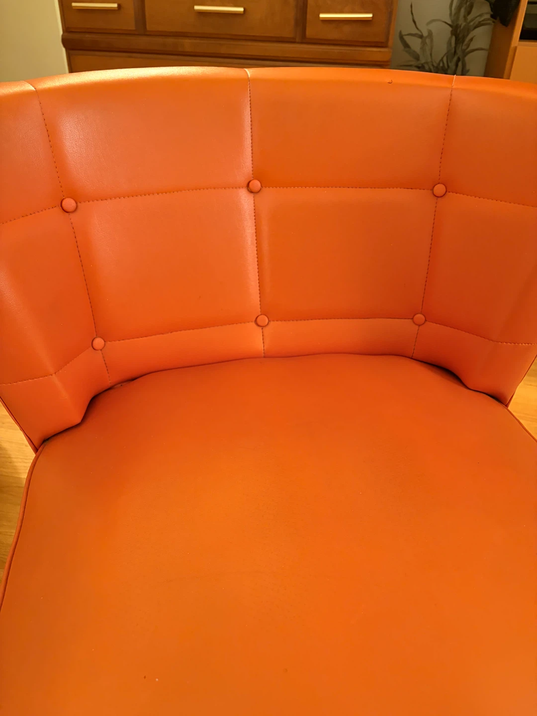 Mid-Century Modern Orange Vinyl Swivel Barrel Chair (1960s) - photo 4