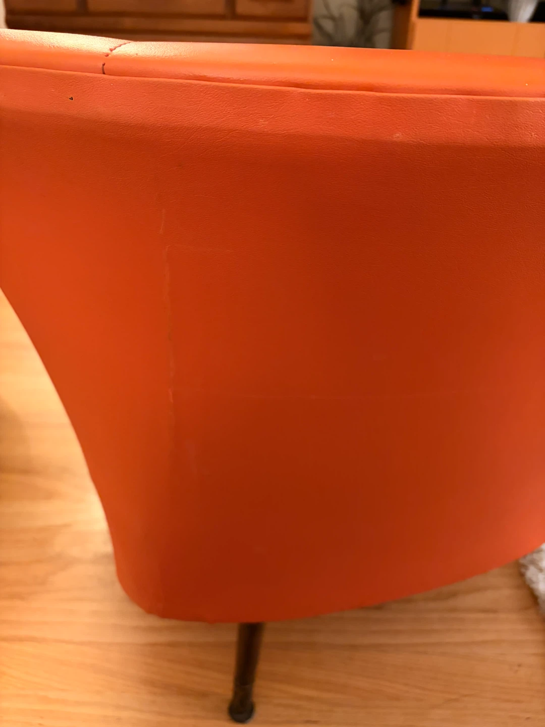 Mid-Century Modern Orange Vinyl Swivel Barrel Chair (1960s) - photo 5