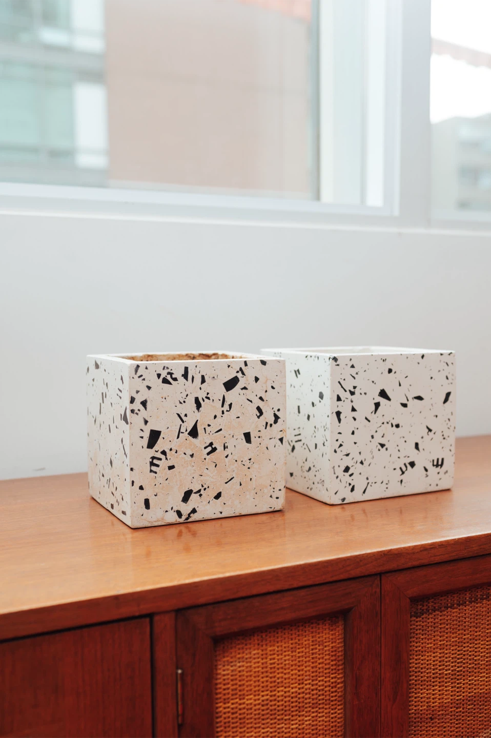 Pair of CB2 Terrazzo Cube Planters – 8”