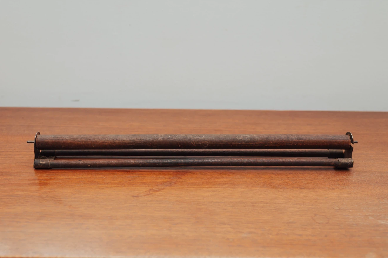 Antique Wood & Brass Wall-Mount Paper Roll Holder / Dispenser