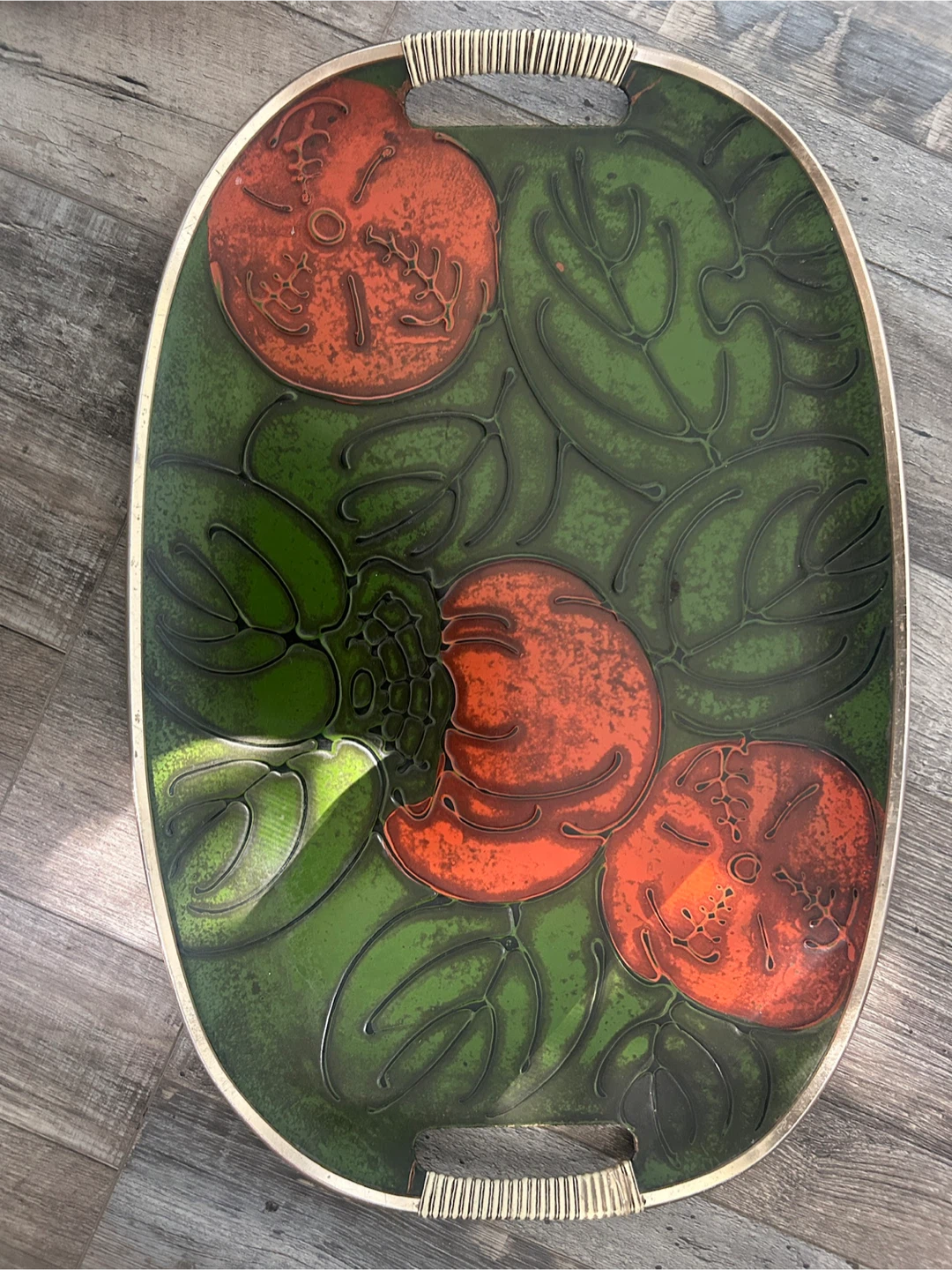 Vintage Oval Metal Serving Tray