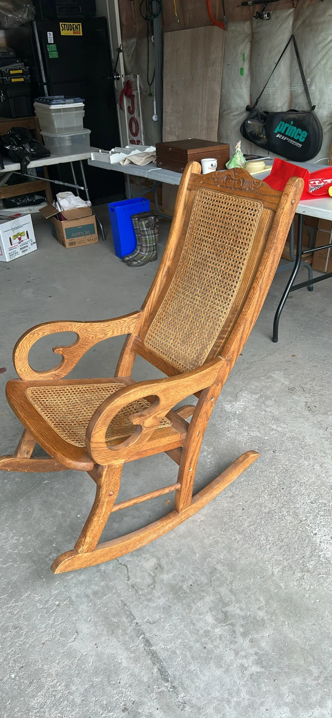 Vintage Oak Rocking Chair with Cane Detail