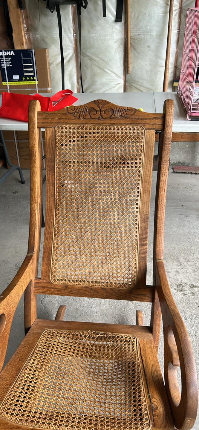 Vintage Oak Rocking Chair with Cane Detail - photo 2