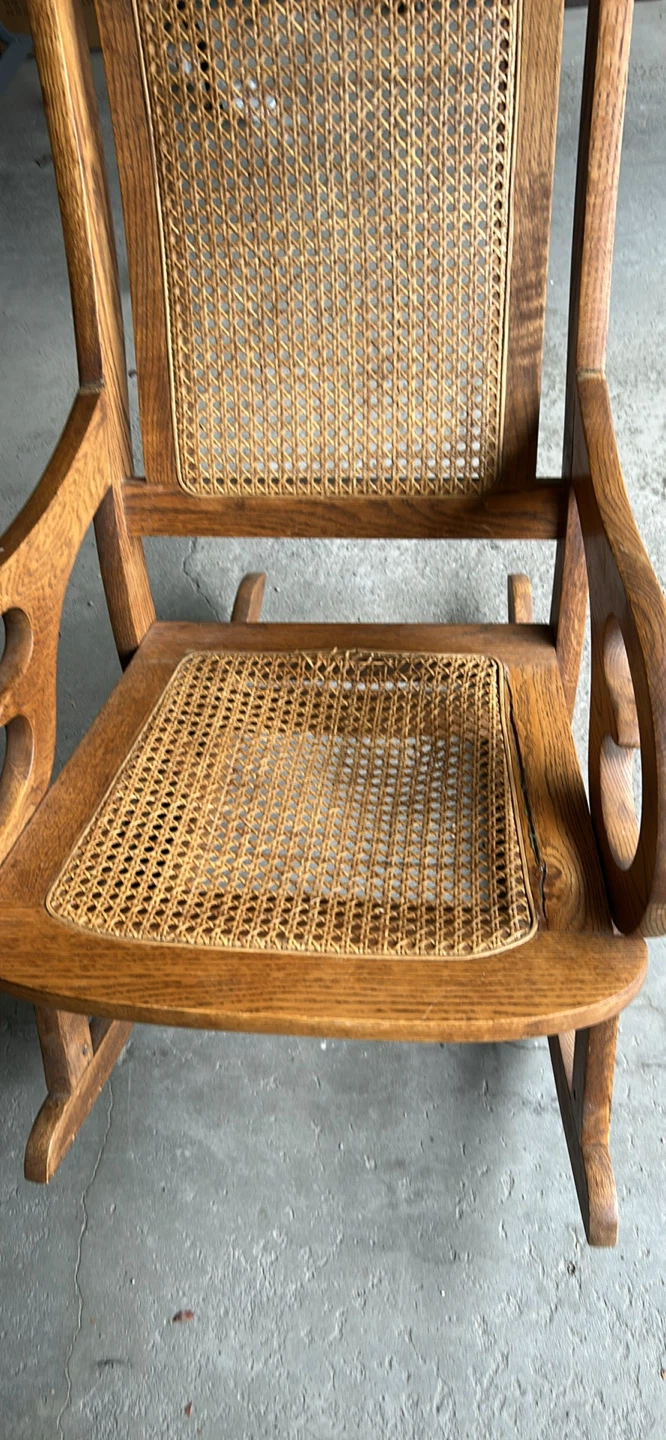 Vintage Oak Rocking Chair with Cane Detail - photo 3