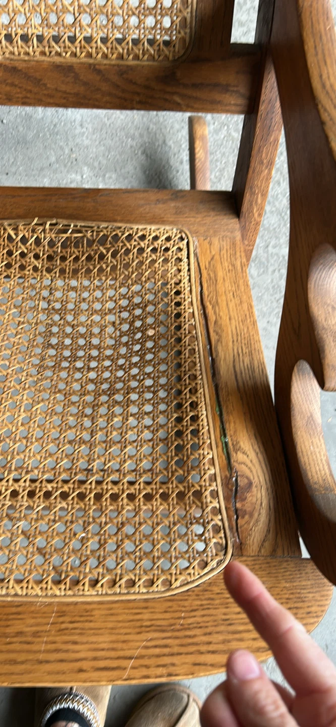 Vintage Oak Rocking Chair with Cane Detail - photo 4
