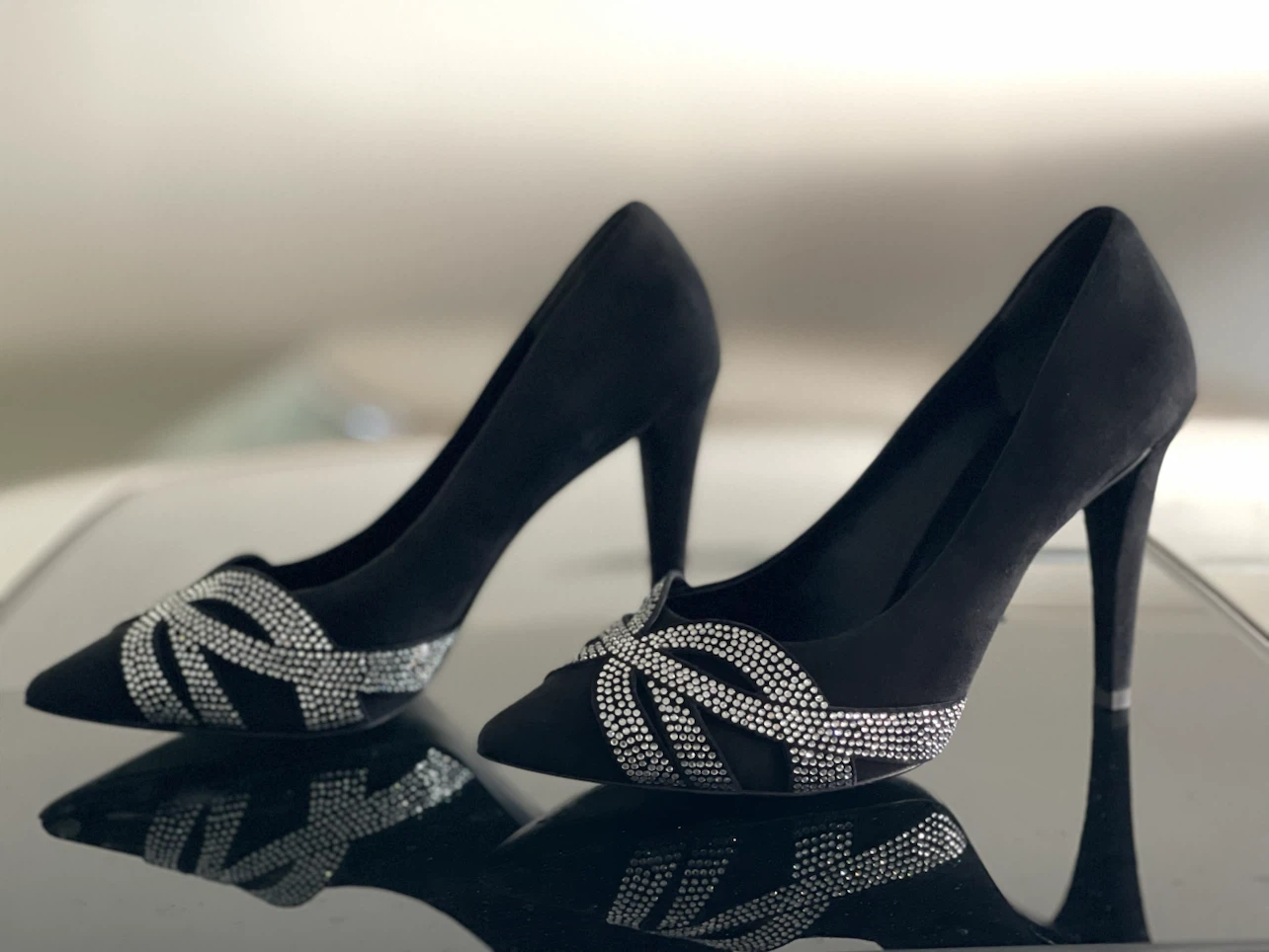Stella Luna black suede crystal pumps
