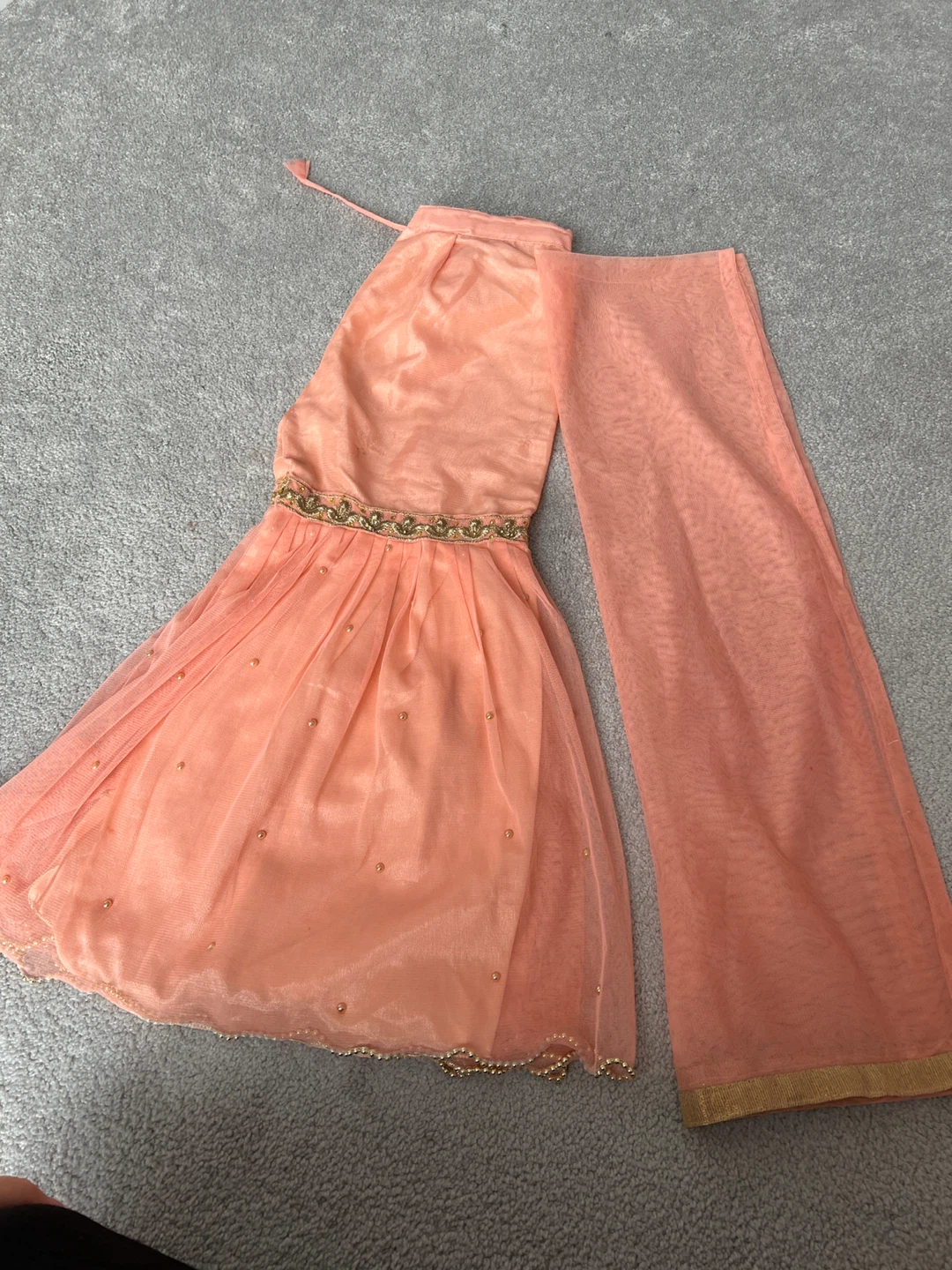 Girls Peach Embroidered Ethnic Set - photo 3