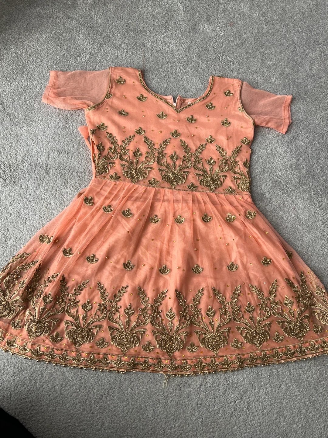 Girls Peach Embroidered Ethnic Set