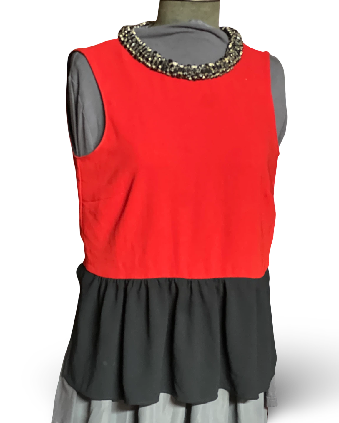 Zara Woman Sleeveless Red and Black Embellished Top