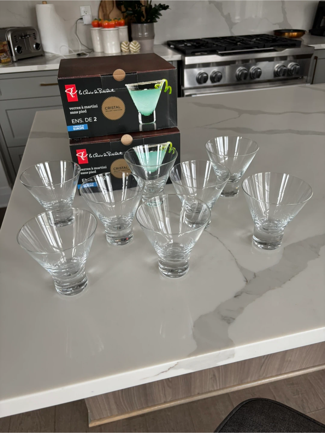 8 Stemless Martini Glasses