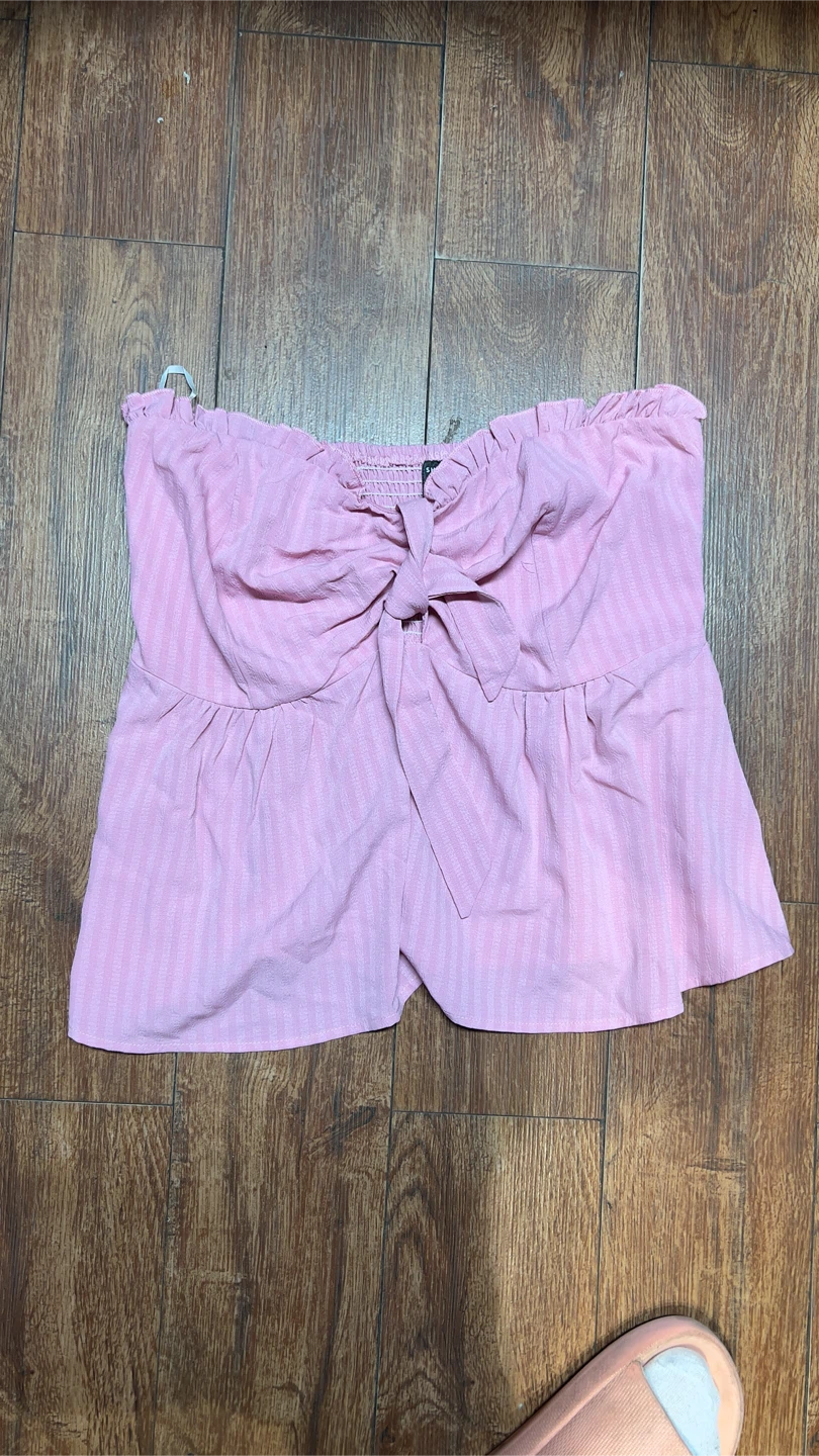 SHEIN Pink Strapless Tie-Front Top