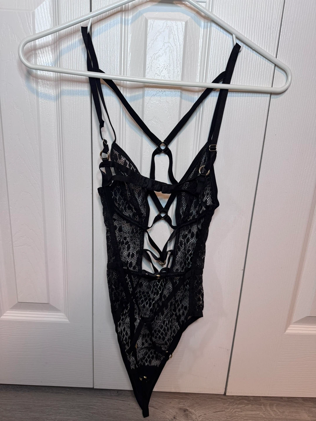 Victoria's Secret Black Lace Strappy Harness Teddy Bodysuit - photo 2