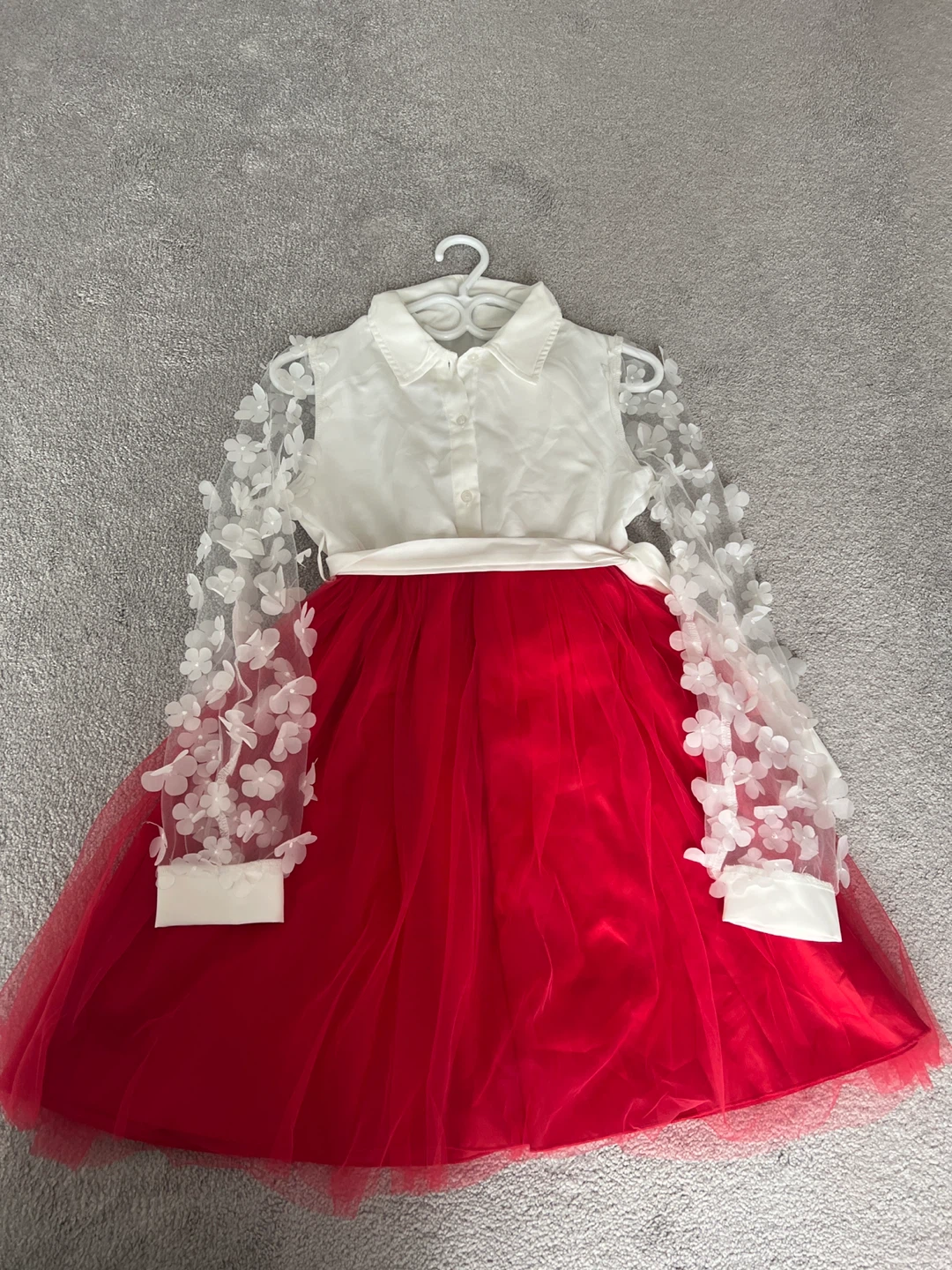 Girls Red and White Floral Dress