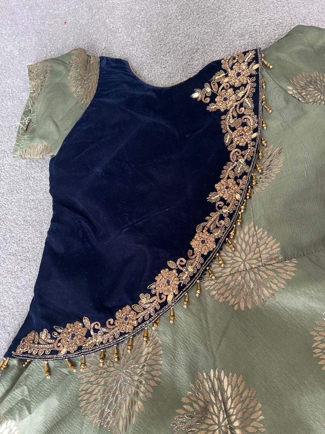 Girls Olive Green & Navy Ethnic Dress – Ages 9–12 - photo 2
