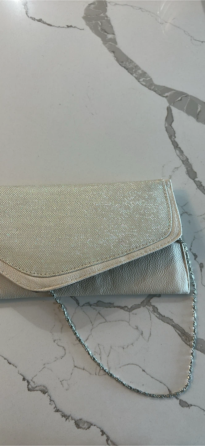 Cream Clutch Bag with Chain Strap