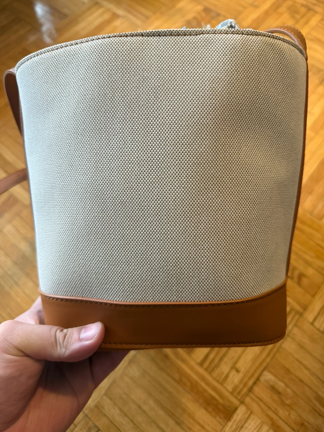Canvas and Tan Leather Bucket Bag - photo 2