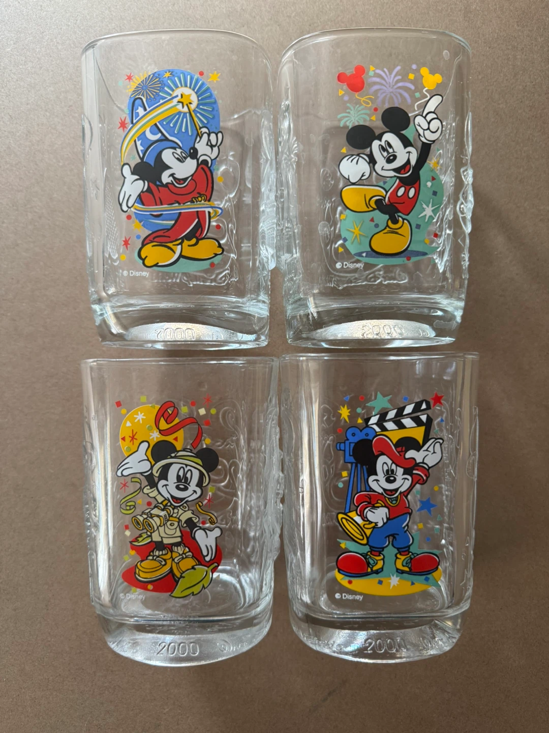 Disney 2000 Mickey Mouse Commemorative Glasses (Set of 4)