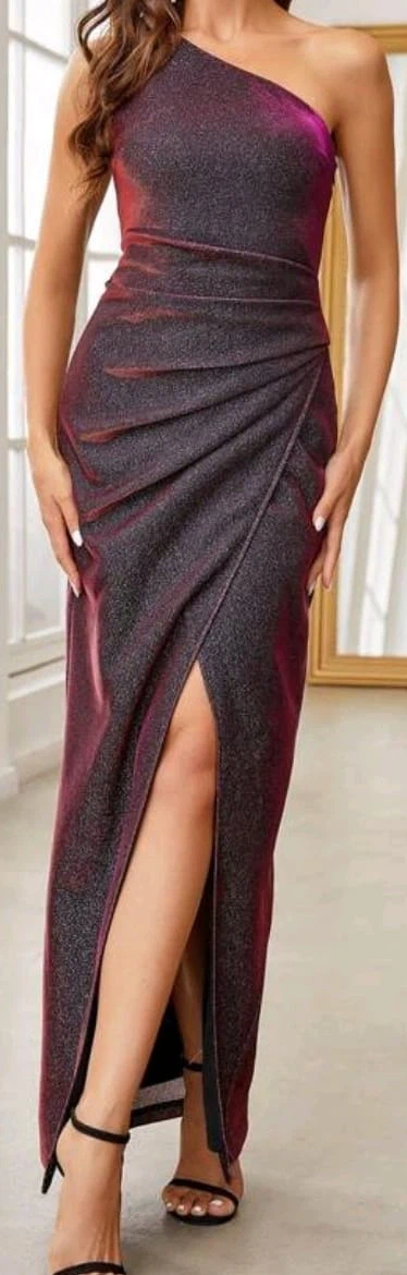 Metallic One-Shoulder Evening Dress - photo 2