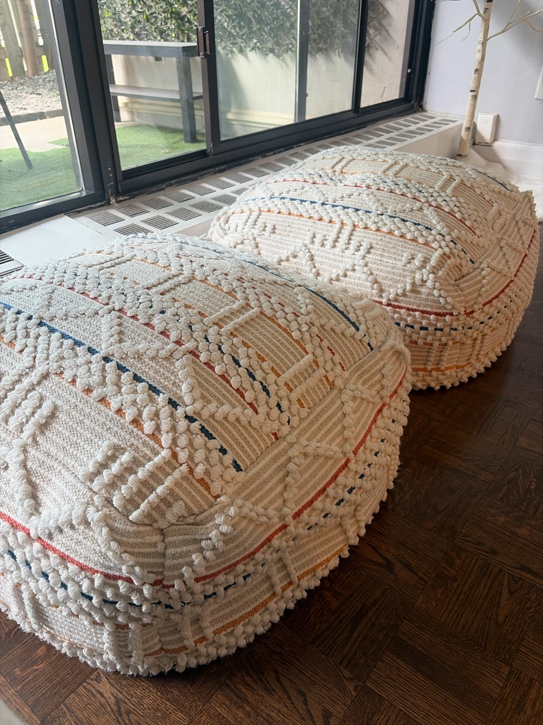 Set of Two Bohemian Textured Floor Poufs