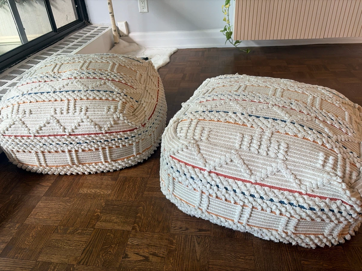 Set of Two Bohemian Textured Floor Poufs - photo 2