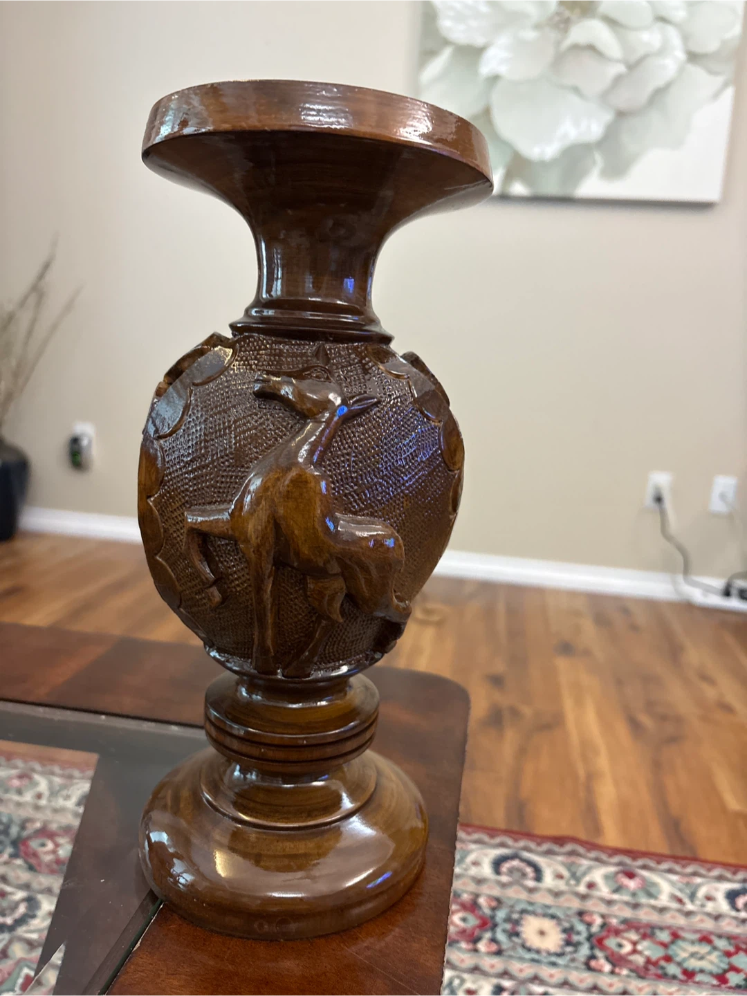 Carved Wooden Deer Candle Holder