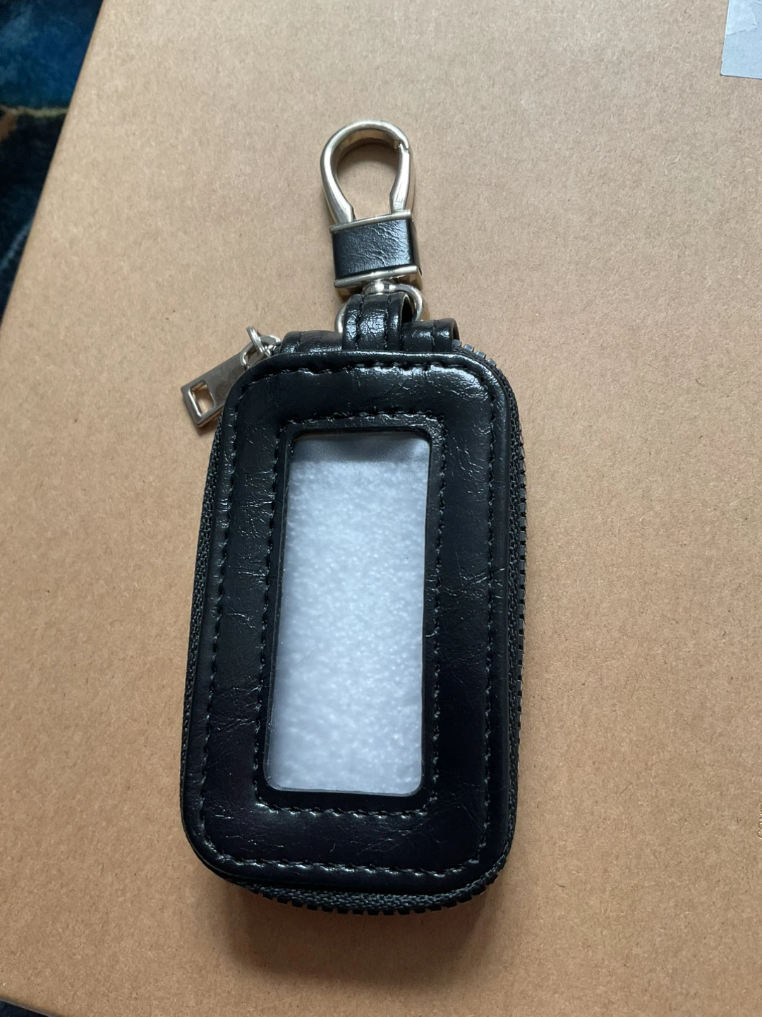 Black leather-look key fob case