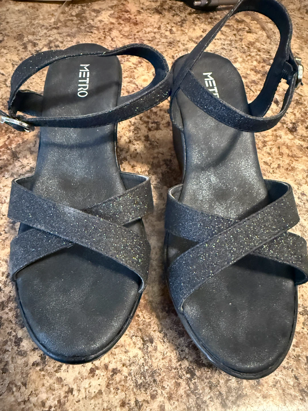 Metro Black Glitter Wedge Sandals