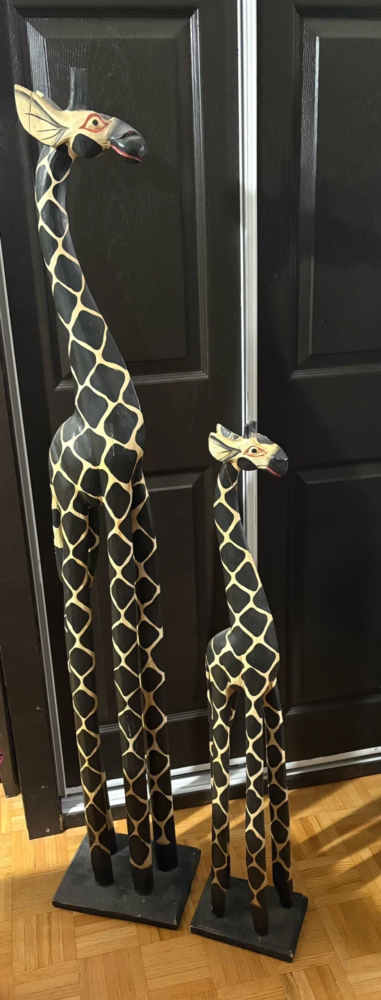 Hand-Carved Wooden Giraffe Statues Set