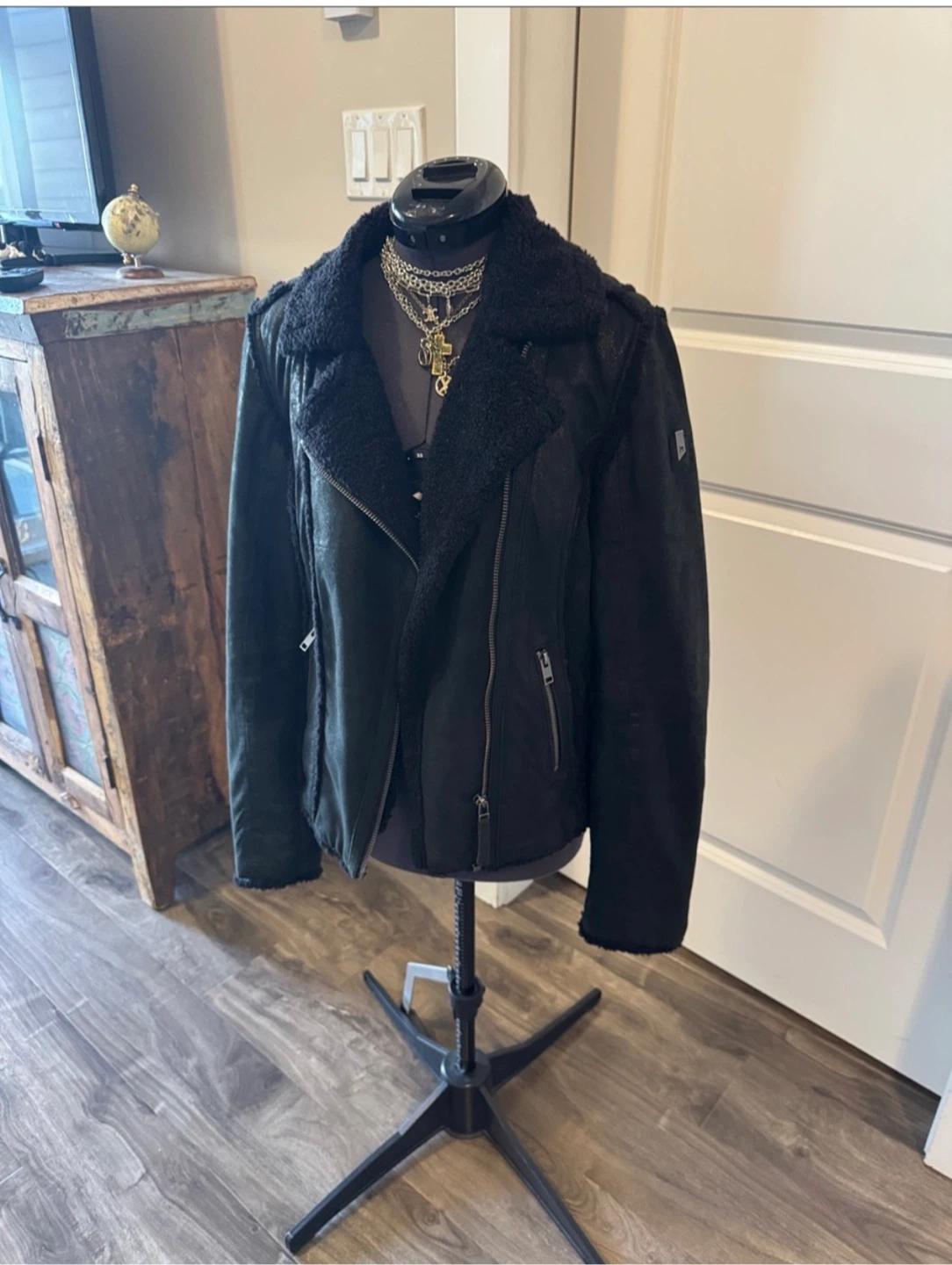 Lamb leather & Faux Shearling mauritus  Moto Jacket
