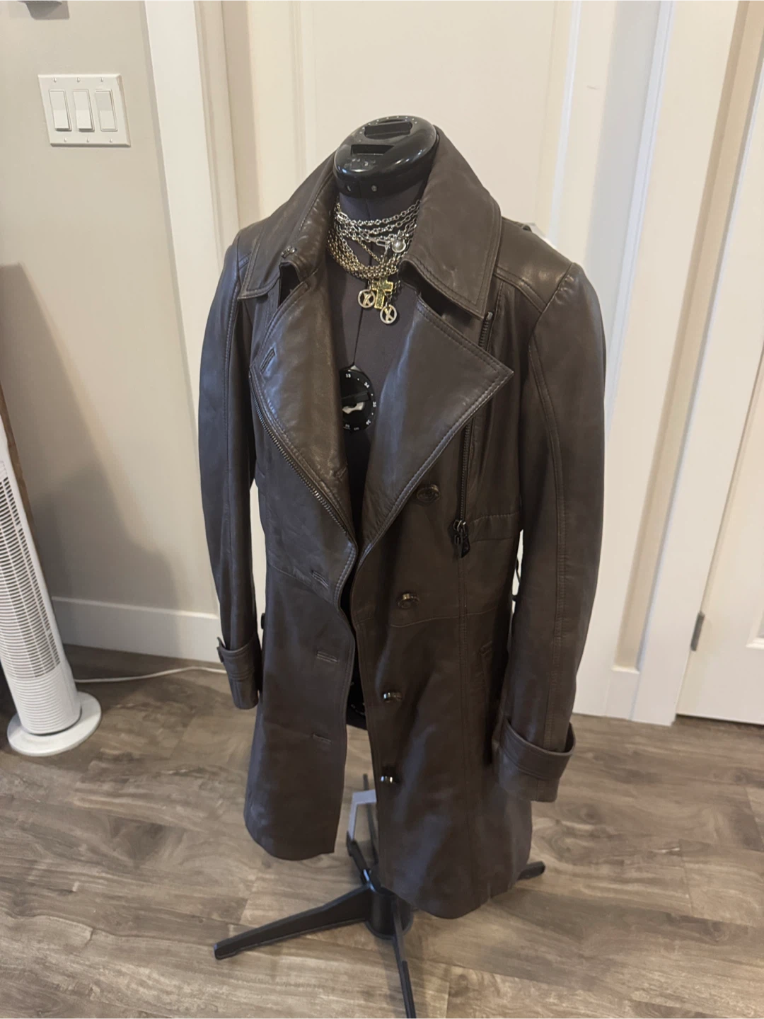 Bod & christensen Brown Leather Double-Breasted Trench Coat - photo 3