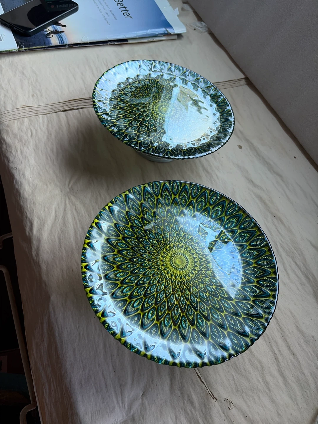 Set of Two Decorative Glass Pedestal Bowls
