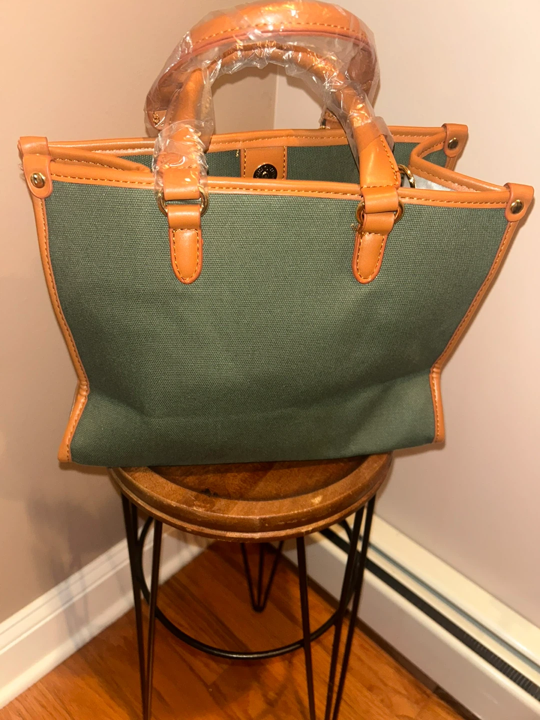 Green Canvas and Leather Tote Bag - photo 2