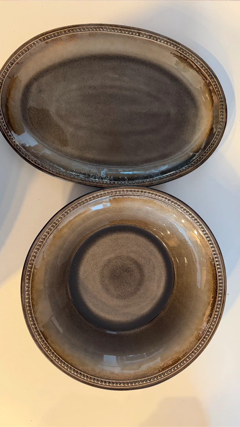 Stoneware Serving Platter and Bowl Set