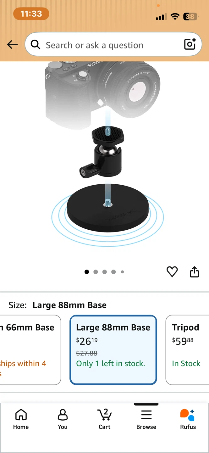 Sabrent Camera Suction Cup Mount with 88mm Base