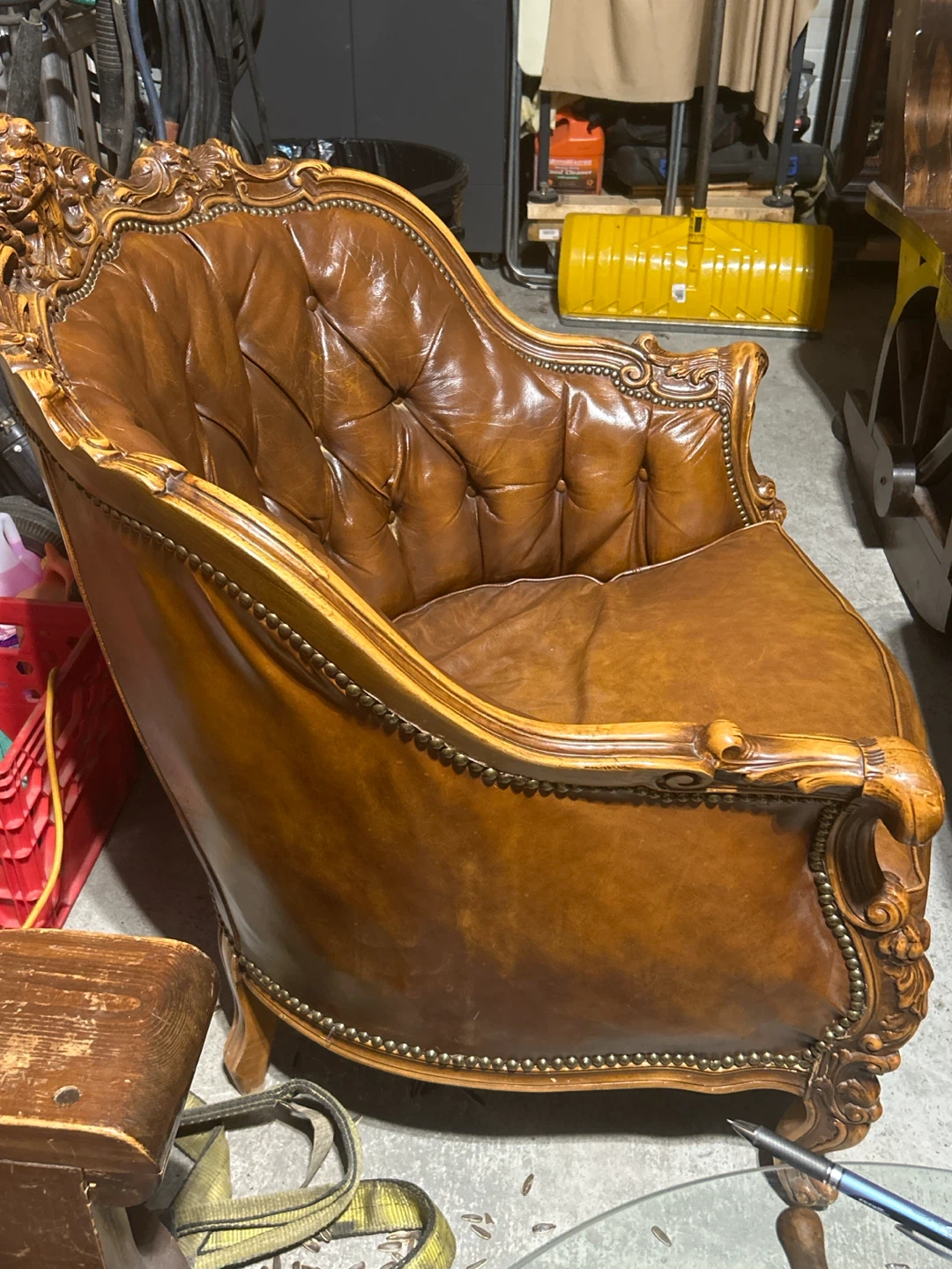 Real Brown Leather Armchair - photo 2