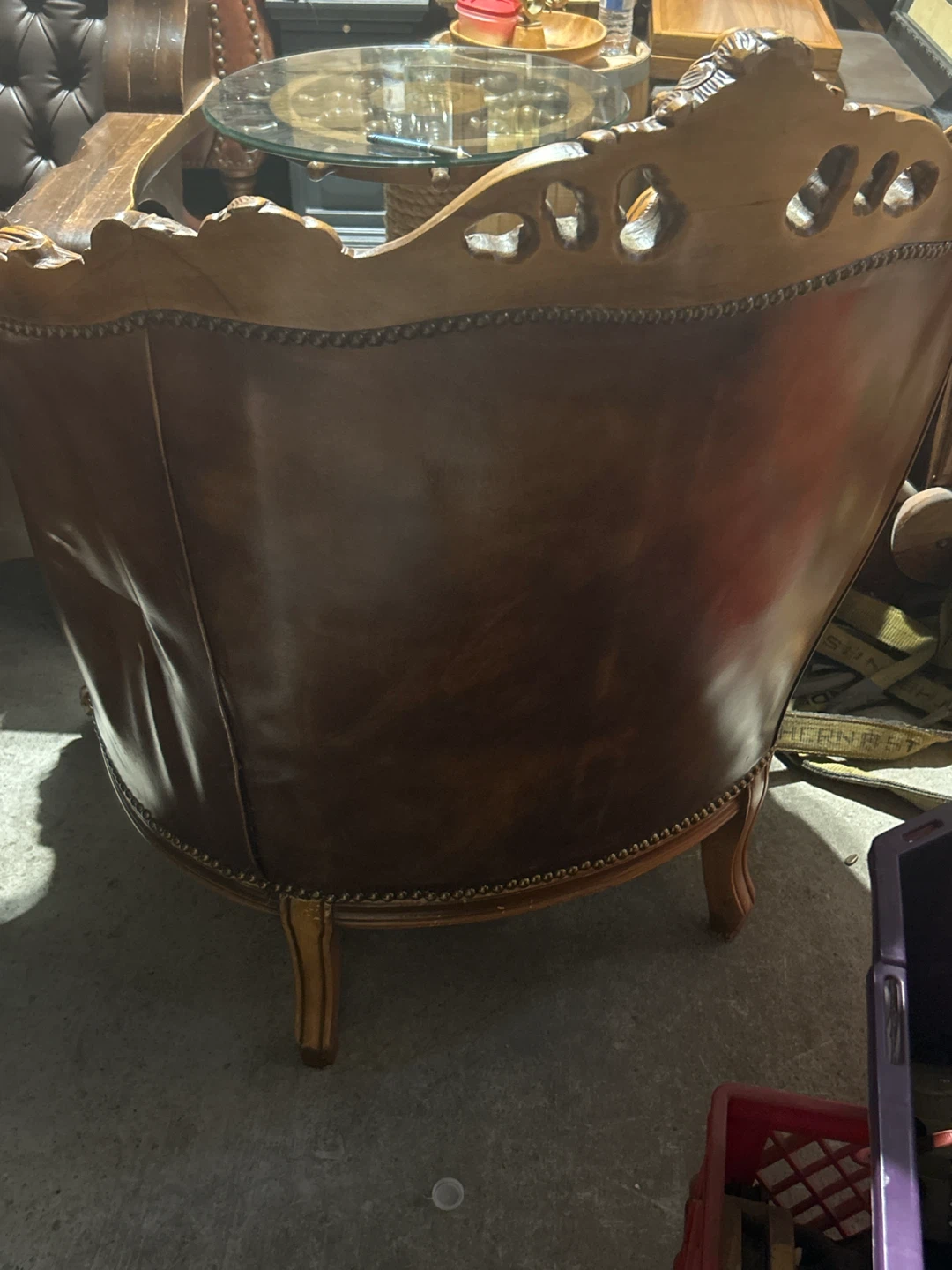 Real Brown Leather Armchair - photo 5