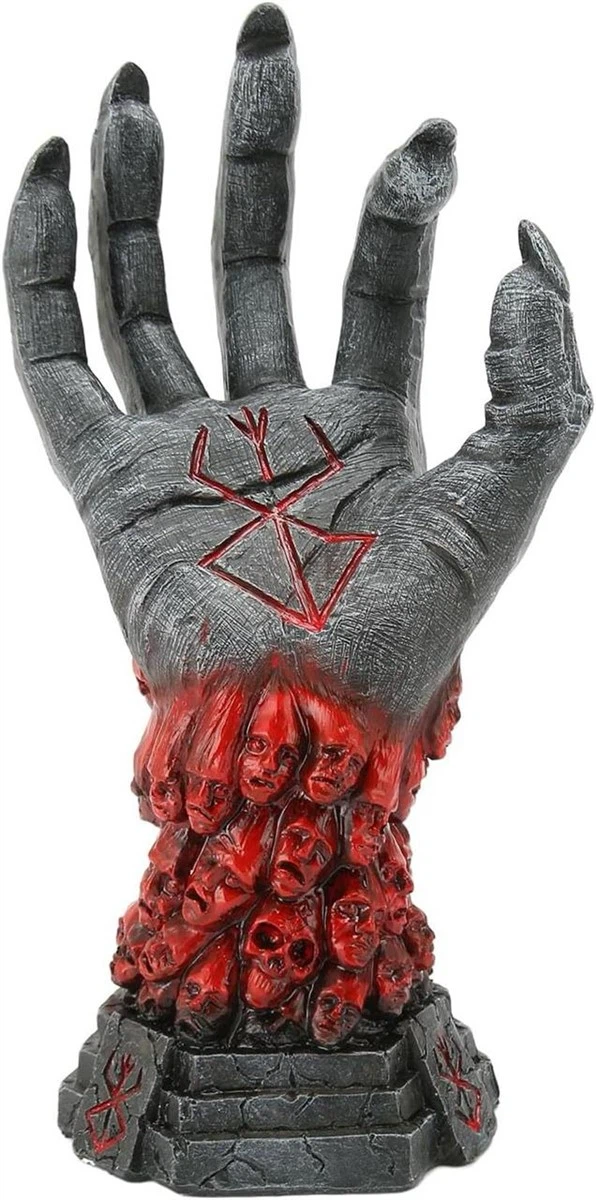 Berserk Statue Hand, Skull Rune Resin Sculpture - New