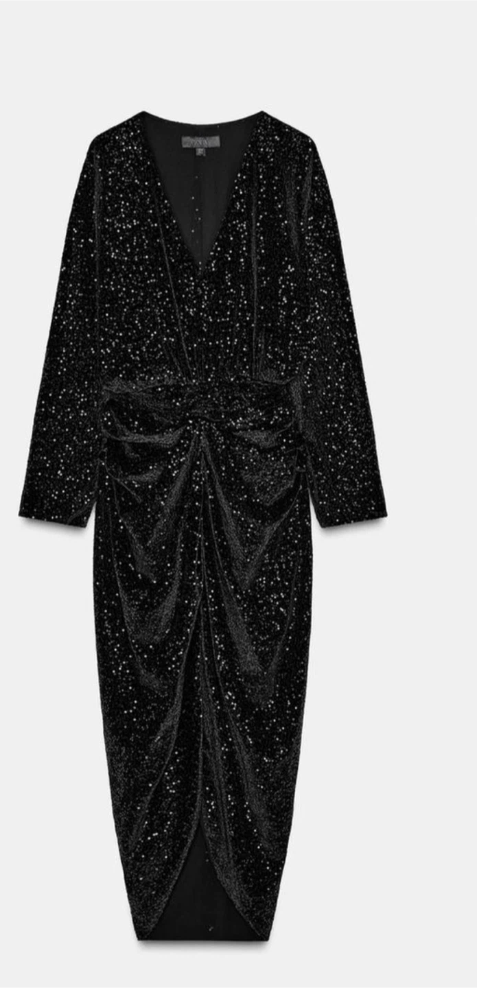 Zara ZW Collection Black Sequin Shoulder Pad Maxi Dress S - photo 3