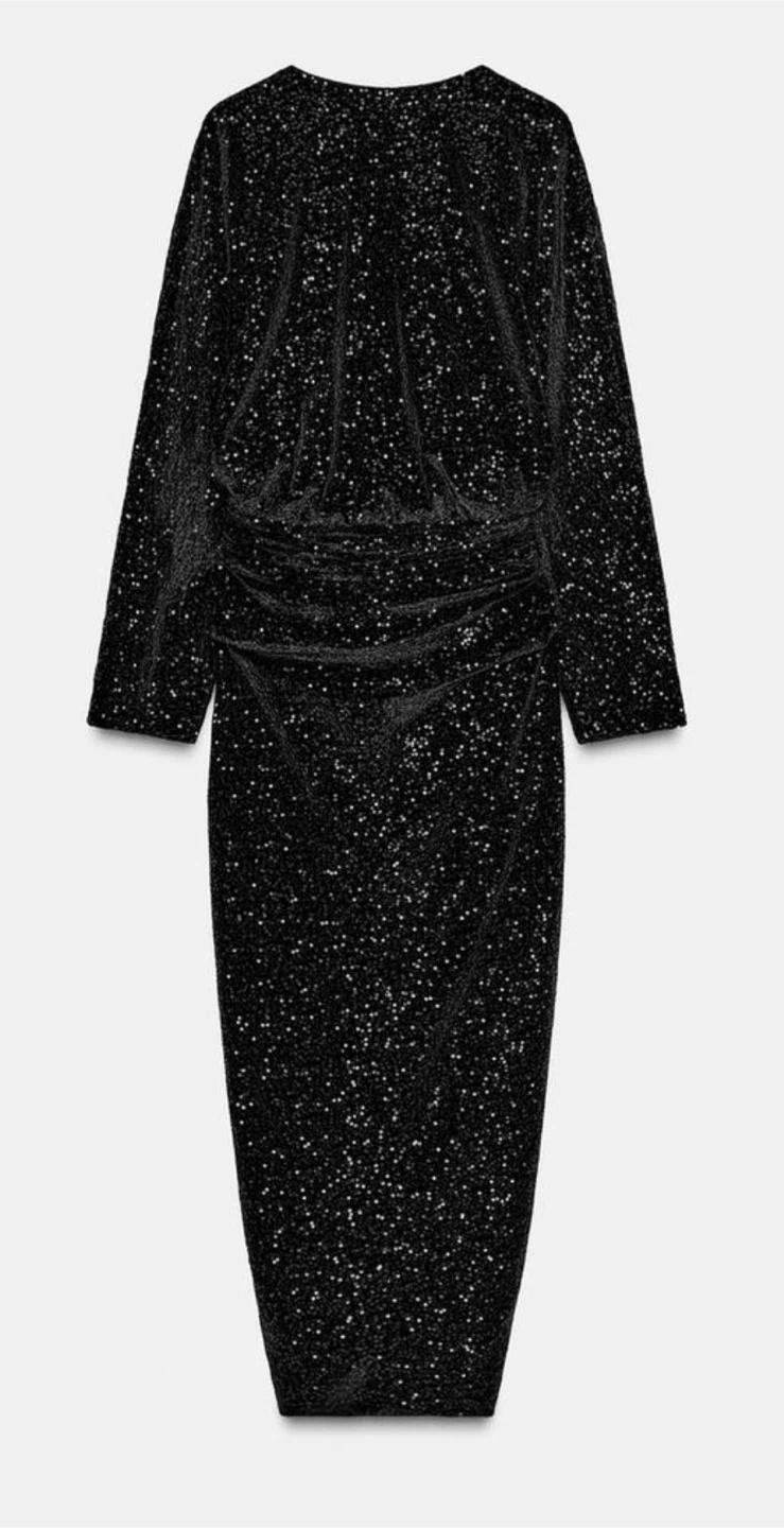 Zara ZW Collection Black Sequin Shoulder Pad Maxi Dress S - photo 4
