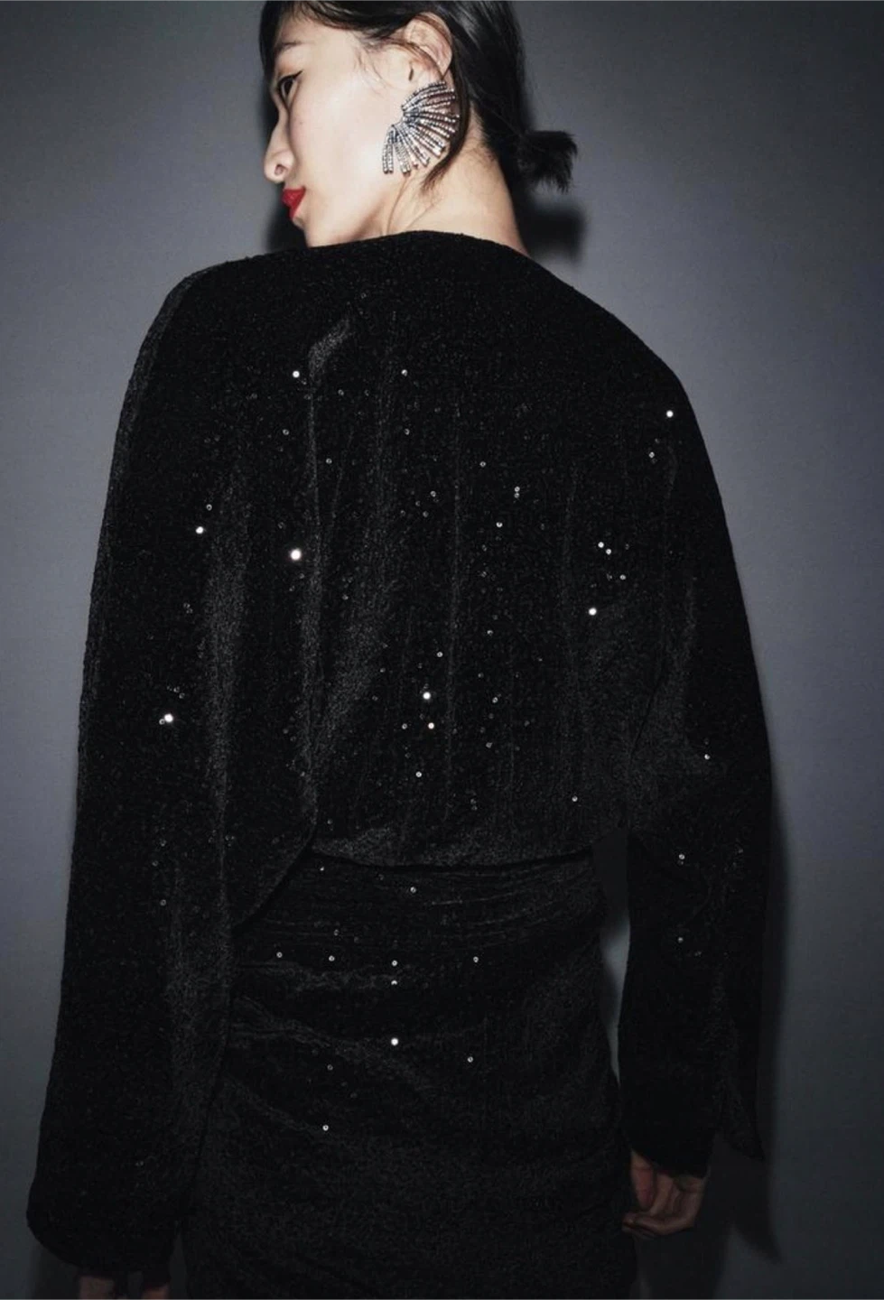 Zara ZW Collection Black Sequin Shoulder Pad Maxi Dress S - photo 5