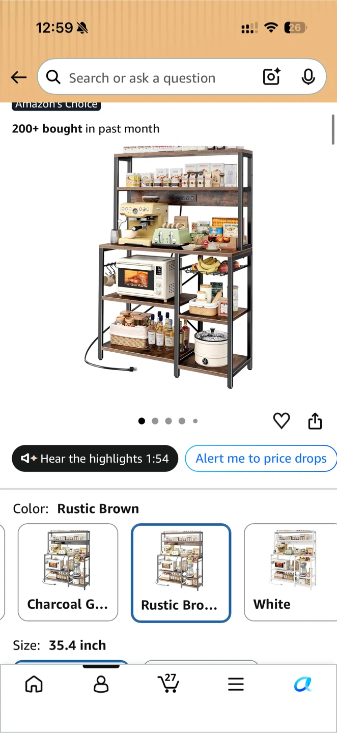 Rustic Brown Kitchen Baker's Rack 35.4 inch
