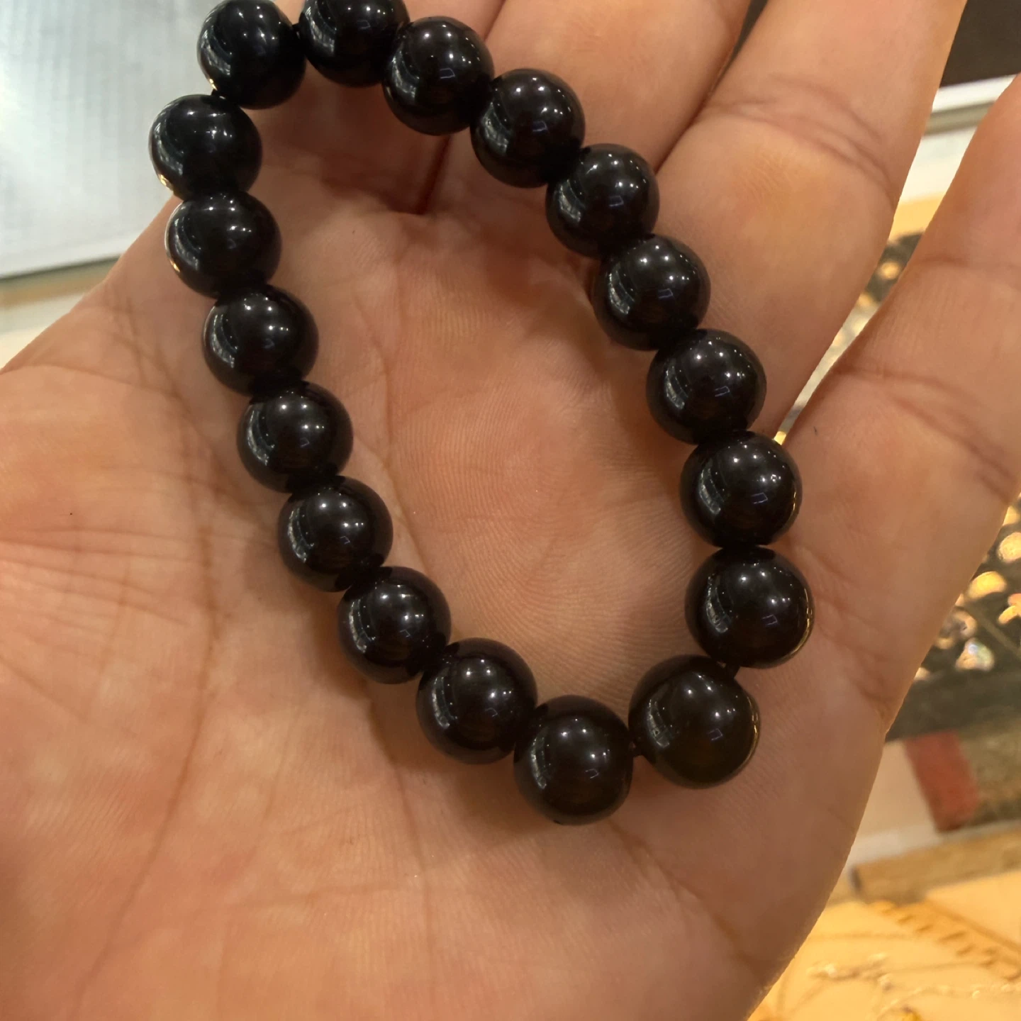 Black obsidian Bead Stretch Bracelet - photo 2